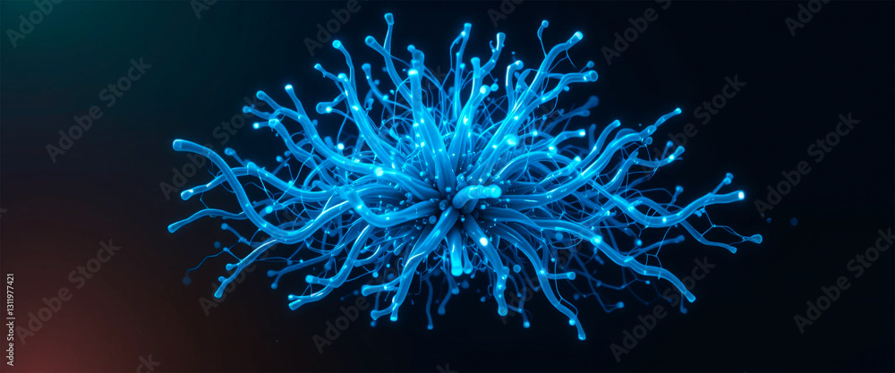 Obraz premium Glowing blue virus structure under a microscope