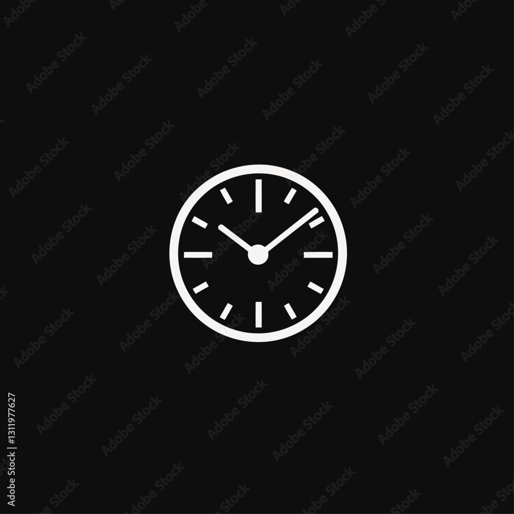 White clock icon illustration on black background for time concept White clock icon illustration on black background for time concept
