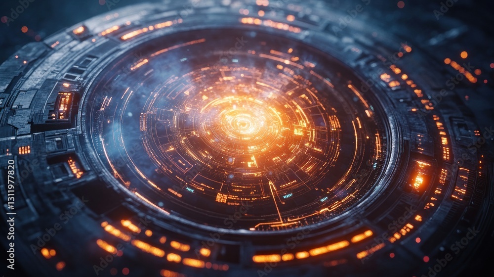 Obraz premium Futuristic, glowing, circular, technological device
