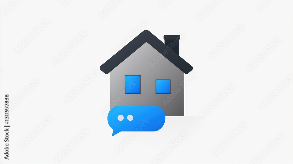 Home Icon with Chat Bubble; Online Communication and Real Estate; Stock Photo Home Icon with Chat Bubble; Online Communication and Real Estate; Stock Photo