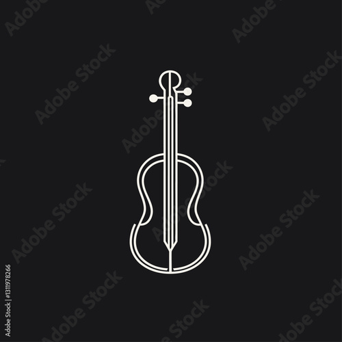Elegant white line art of a violin on a simple black background