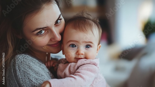 A woman is holding a baby in her arms