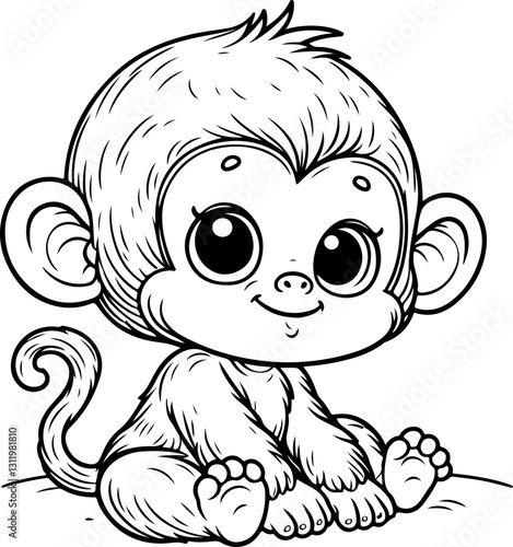 little monkey chimpanzee outline drawing, kids coloring pages
