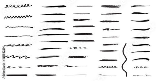 Brush stroke vector set underline ornament calligraphic black isolated art variation hand drawn