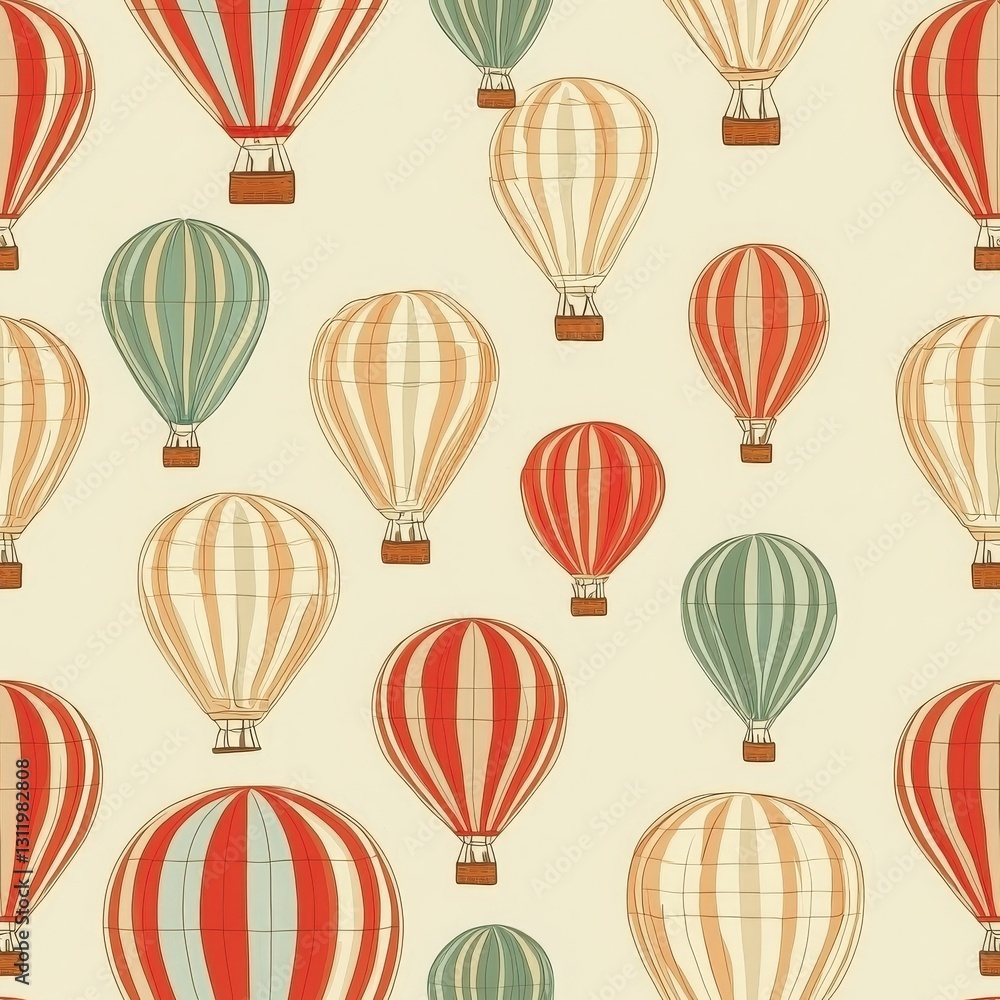 Naklejka premium Colorful pattern of hot air balloons featuring various designs in a seamless background wallpaper style