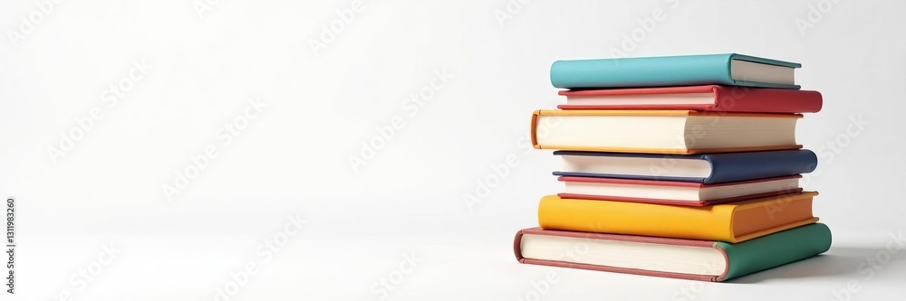 Illustration of a stack of various colorful books on a white background, library, reading Illustration of a stack of various colorful books on a white background, library, reading