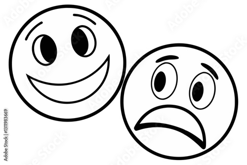 simple vector illustration of smiling and frowning faces for emotions
