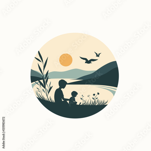 a logo that shows therapeutic goals in nature with a child, abstract, minimal, round, closer, less details, more iconart,