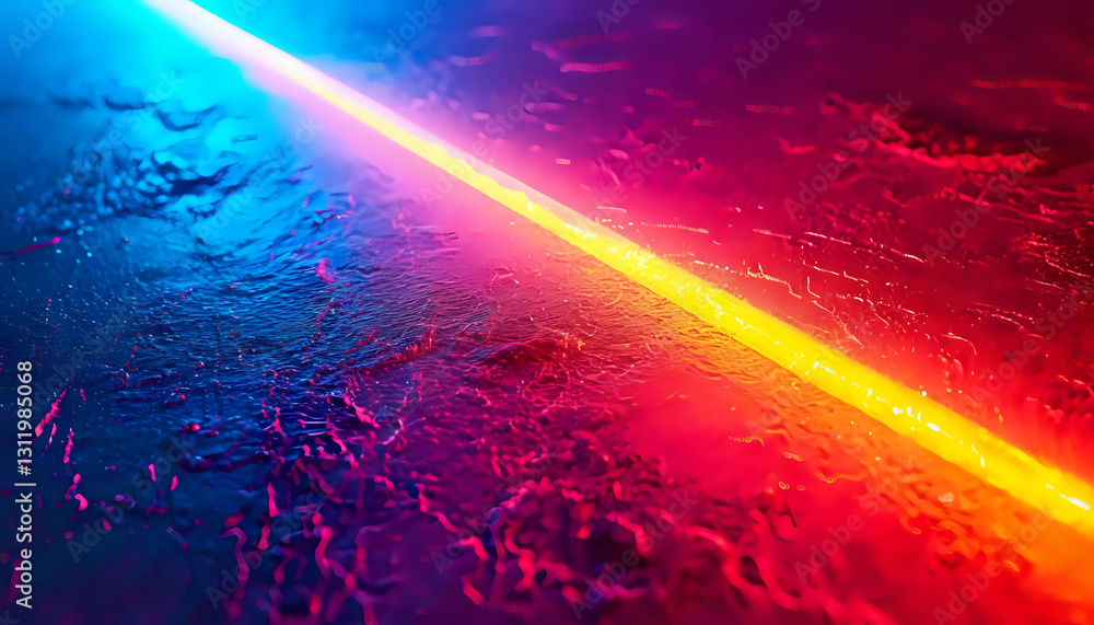 Background with neon rays on stone texture. Modern neon wallpaper. Neon glare on wet stone. Cyberpunk background. Generated by AI