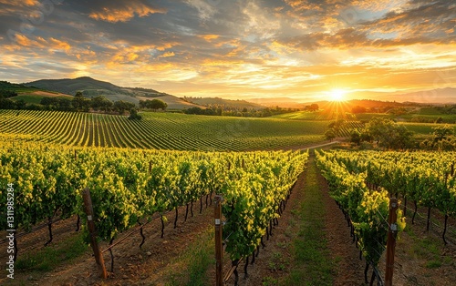 Wallpaper Mural A rolling vineyard under a golden sunset, with rows of grapevines stretching out into the distance Torontodigital.ca