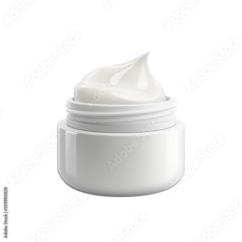 A top-down view of an open hand cream jar with a small amount of cream scooped on transparent png background. Ai generated