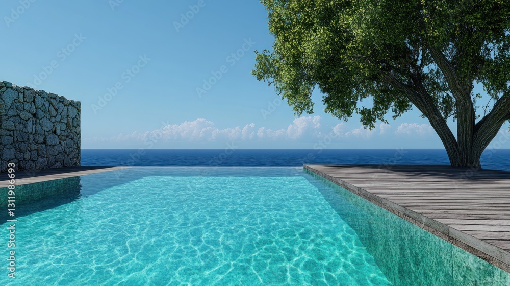 Fototapeta premium Infinity Pool Overlooking the Azure Sea: A Luxurious Coastal Escape