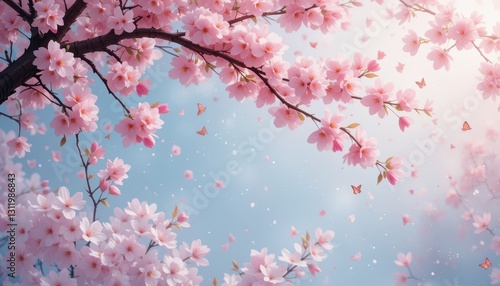 Cherry blossom season nature digital art serene environment aerial view beauty