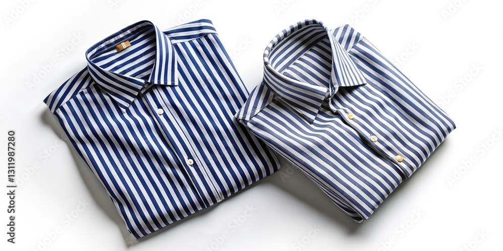 Obraz premium High-Angle View Fashion Photography of a Striped Shirt, Bold Contrast, Dynamic Action Freeze, Flat Lay on White Background, Perfect for Copy Space Design Elements
