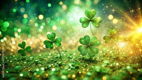 Shimmering shamrocks and golden sparkles with a dreamy glow.
