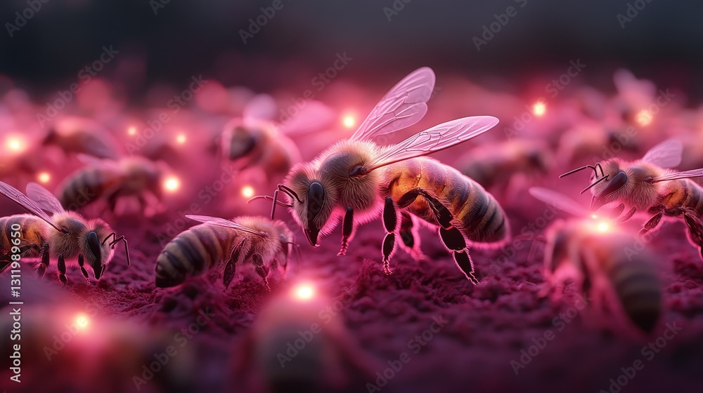 Vibrant bees harvesting organic honeycomb in a hive close-up insect activity natural environment macro photography Vibrant bees harvesting organic honeycomb in a hive close-up insect activity natural environment macro photography