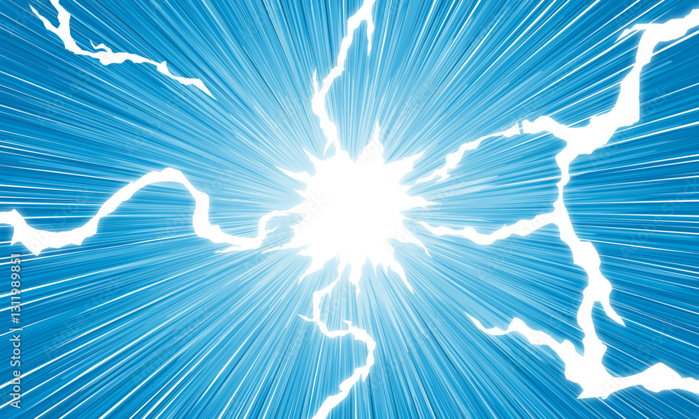 blue Comic lightning strikes with a vintage comic book rays, electricity, power, energy, lightning bolt, storm