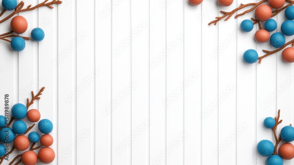Obraz premium Blue and Terracotta Berries on White Wooden Background