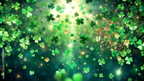 Vibrant St. Patrick's Day clover confetti gently falling.
