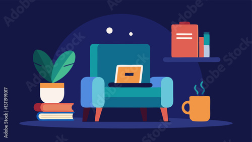 Virtual Reading Nook A cozy spot featuring a chair and a coffee cup with a tablet displaying an eBook suggesting a comfortable environment for consuming digital content.