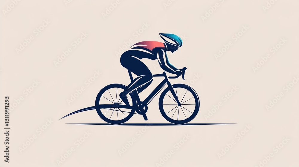 Obraz premium Female cyclist racing, abstract illustration, dynamic motion