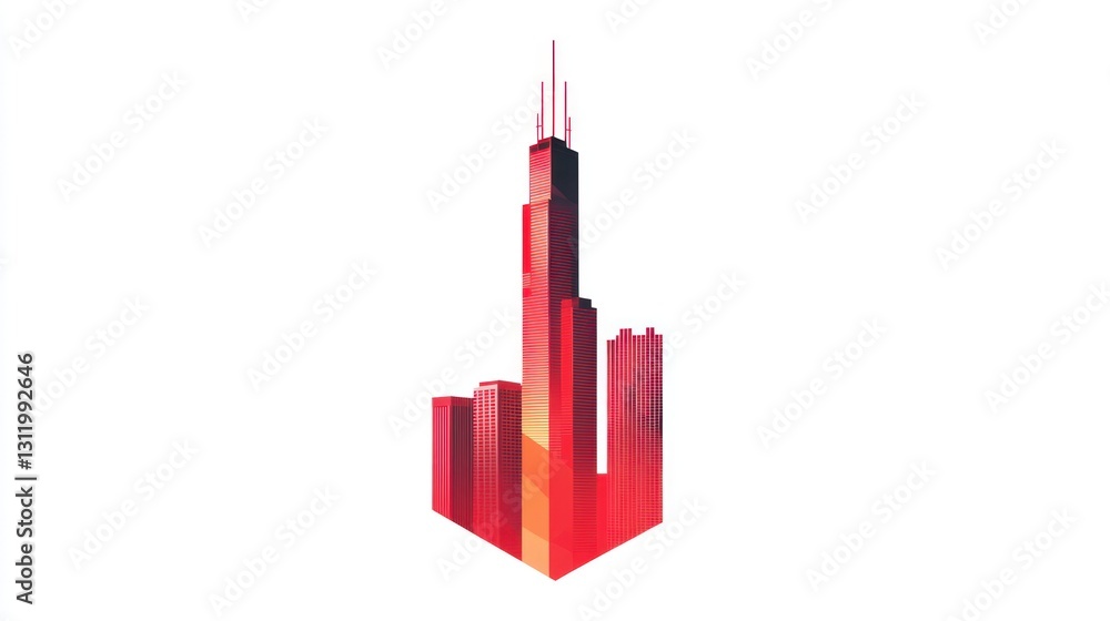 Obraz premium Abstract cityscape, Chicago skyline, modern art, graphic design, vector illustration, digital art