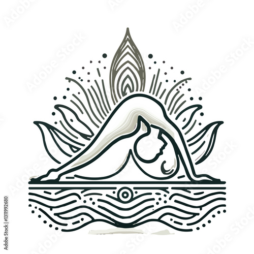 Woman practicing Vinyasa flow yoga in a downward pose representing tranquility and strength