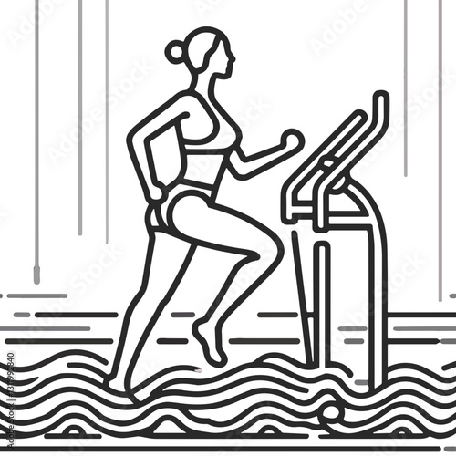 Fitness woman enjoying water aerobics on an aquatic treadmill in a modern gym setting