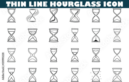 Collection of Thin Line Hourglass Icons Time, Sand, Measurement, Design, Set