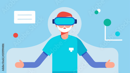 Virtual Reality Environment A patient wearing VR goggles immersed in a virtual environment that prompts them to complete rehabilitation exercises in a fun way.