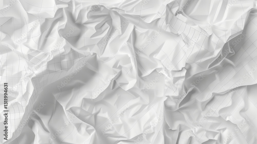 Obraz premium a crumpled white paper with a faint grid overlay, depicted with hyper-realistic detail. The texture should show intricate folds and creases