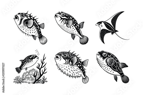 Nebula Pufferfish silhouette vector illustration