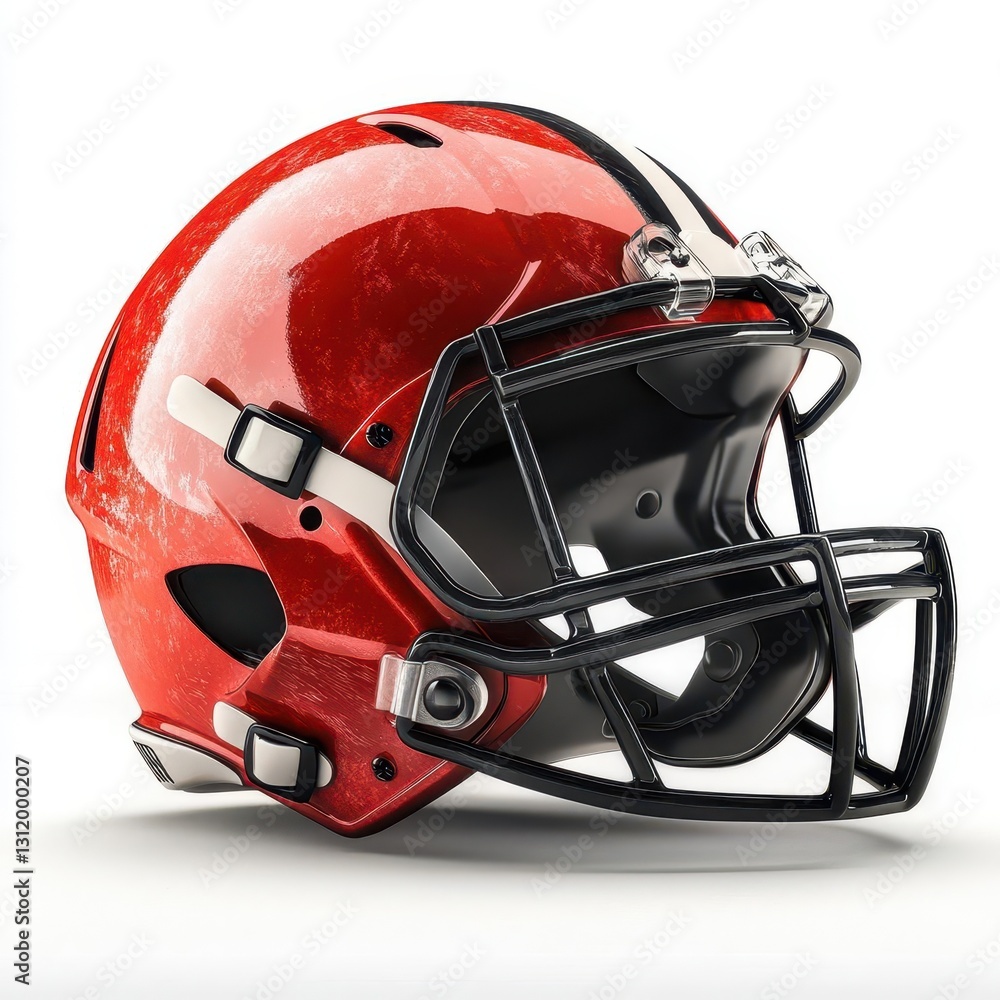 Fototapeta premium High-Resolution American Football Helmet Isolated on a Pristine White Background Showcasing Bold Team Spirit and Iconic Sports Equipment Design for Athletic Branding