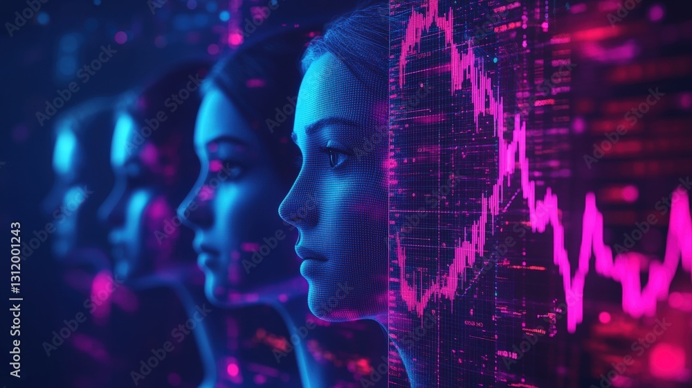 Abstract Avatar Icons with Layered Financial Charts for Audience Behavior Tracking and Business Strategy Optimization Abstract Avatar Icons with Layered Financial Charts for Audience Behavior Tracking and Business Strategy Optimization
