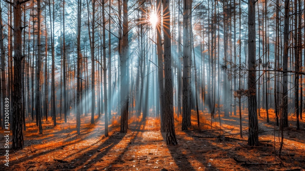 Obraz premium Serene Virtual Meeting Room Surrounded by Trees and Gentle Sunlight in Forest