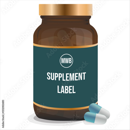 Vector drawing of a dietary supplement bottle and label template