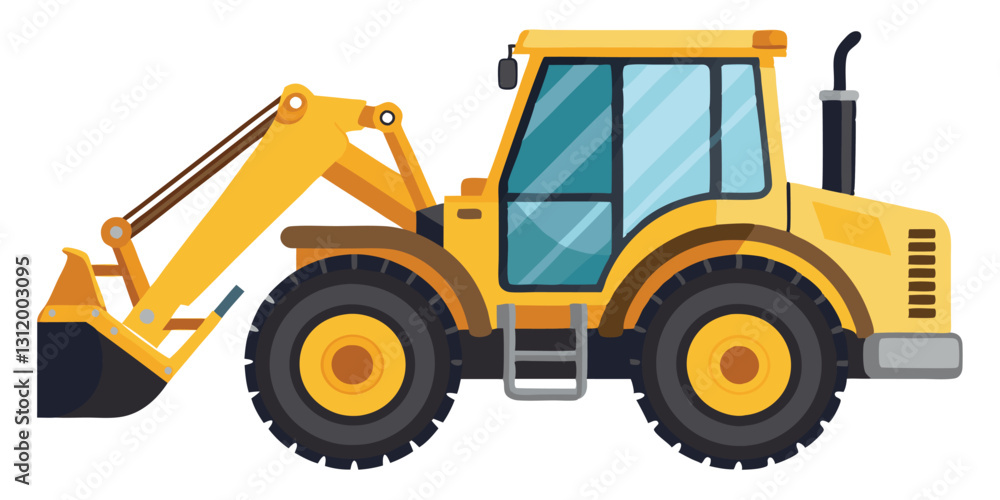 Fototapeta premium Powerful Yellow Excavator Tractor with Large Bucket and Strong Tires for Construction and Agriculture