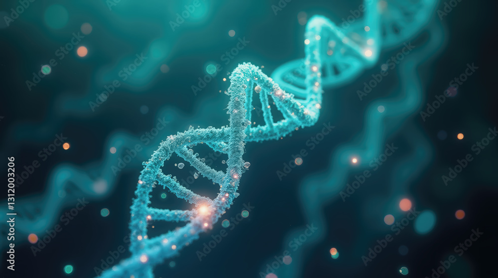 This visual illustrates a detailed and colorful representation of a DNA double helix, showcasing its intricate structure This visual illustrates a detailed and colorful representation of a DNA double helix, showcasing its intricate structure