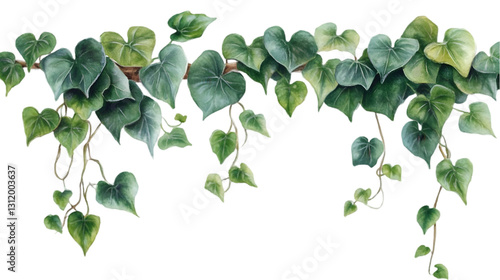 Green Ivy Leaves Isolated, Botanical Watercolor Vines on White