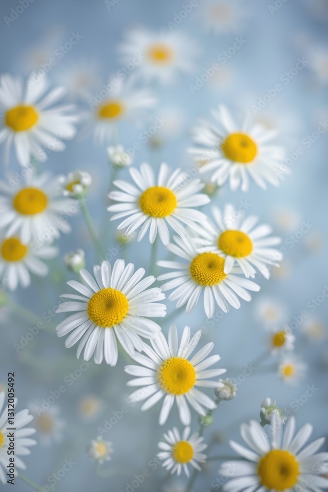Daisies arranged beautifully against a textured blue background showcasing their vibrant yellow centers and white petals Daisies arranged beautifully against a textured blue background showcasing their vibrant yellow centers and white petals