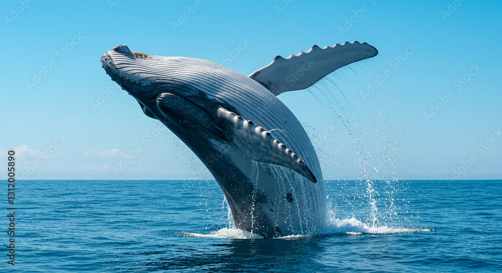 Fototapeta premium blue whale flipping into the sea