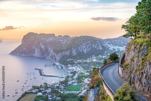 Obraz na płótnie Anacapri, Capri, Italy: Scenic coastal road at sunset. w salonie