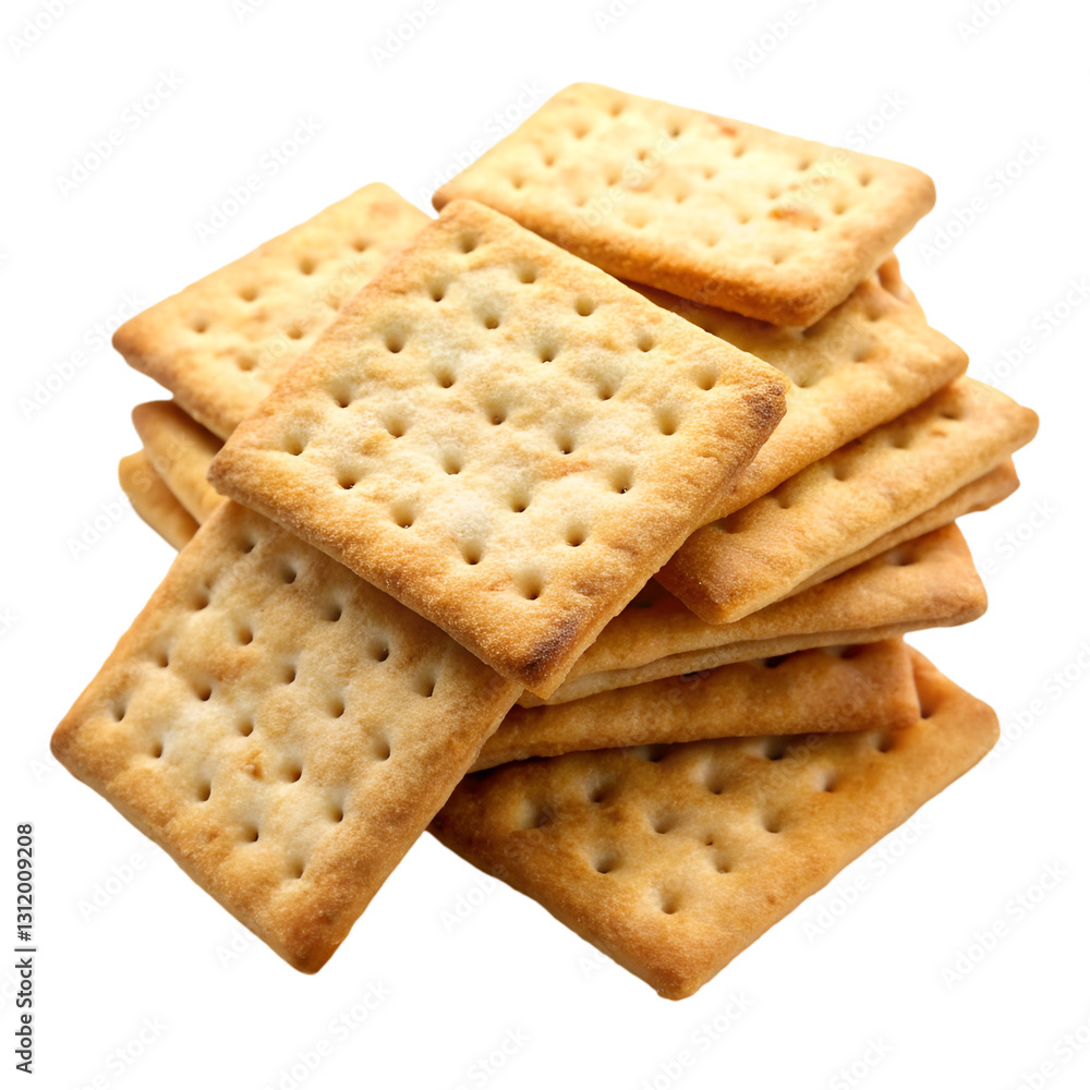 Pile of crispy crackers isolated on transparent background Pile of crispy crackers isolated on transparent background