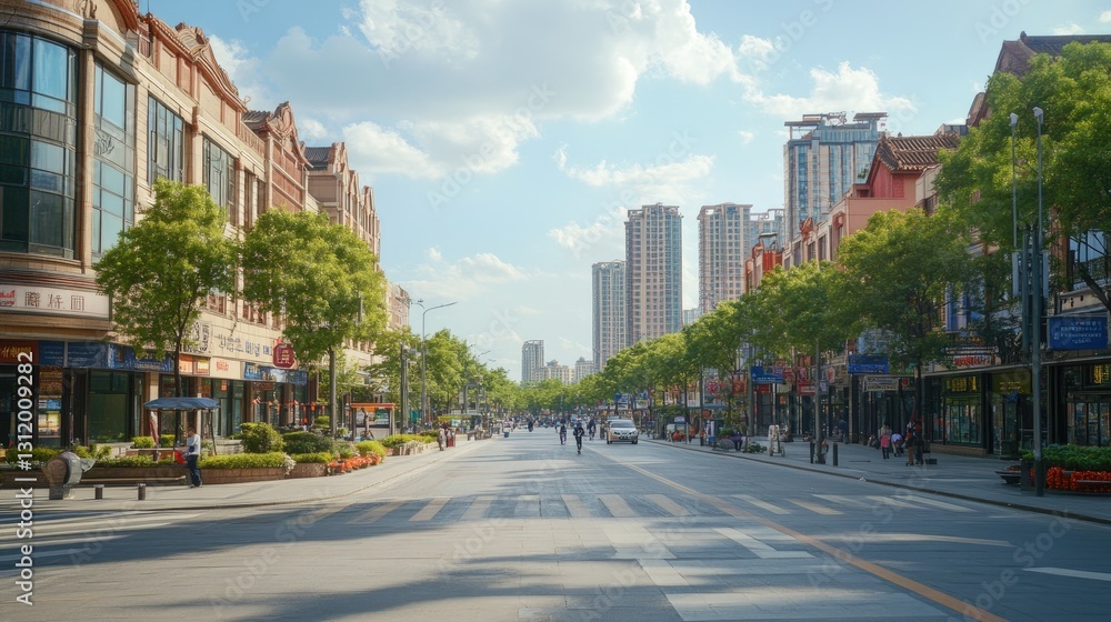 Obraz premium Urban landscape showcasing a vibrant street in a chinese city