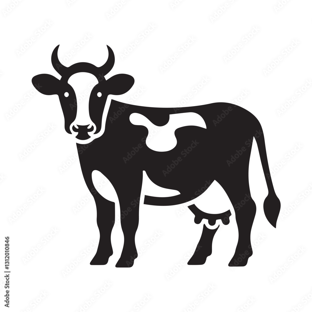 Simple Black and White Silhouette of a Cow Simple Black and White Silhouette of a Cow