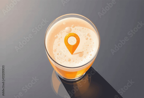 Beer glass with location pin icon and light foam