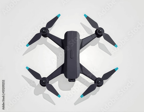 Black drone with turquoise blade tips on white background