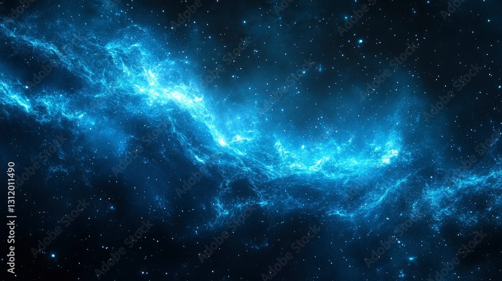 Naklejka premium Celestial Nebula Glowing Blue Cosmic Cloudscape