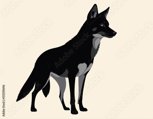 Black wolf with yellow eyes, pixel art standing