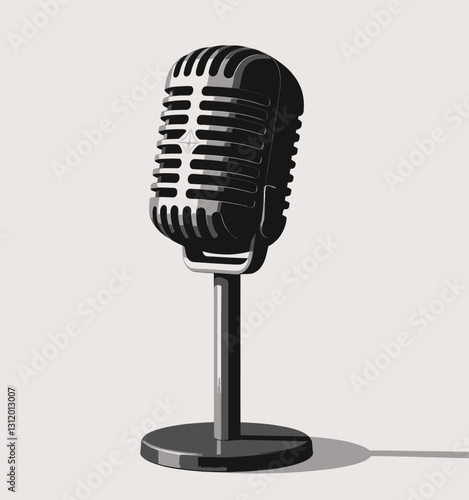 Classic chrome microphone on neutral background